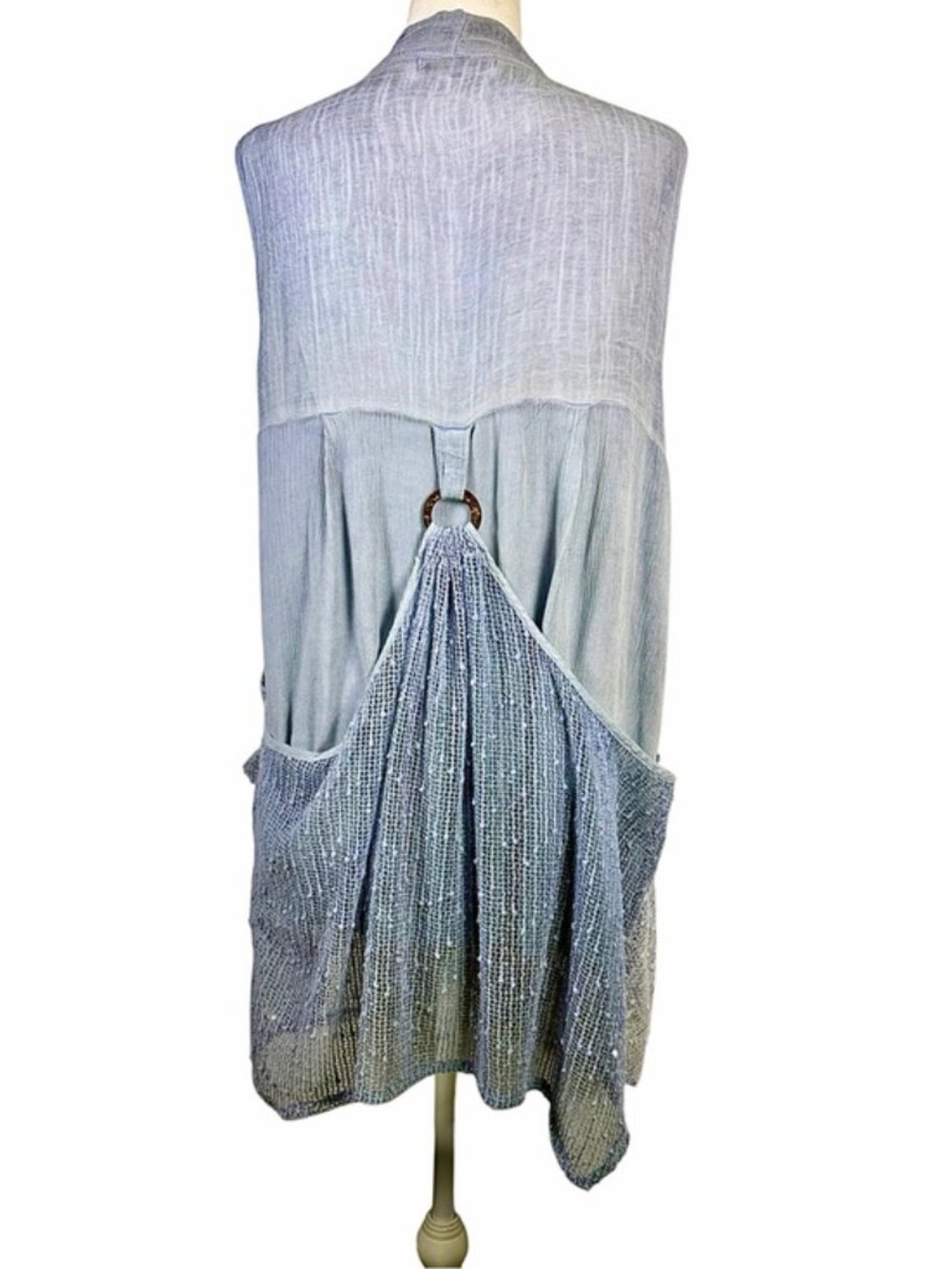 Simply Couture Dusty Blue Lagenlook Draped Vest L Boho Artwear Layered - Picture 4 of 12